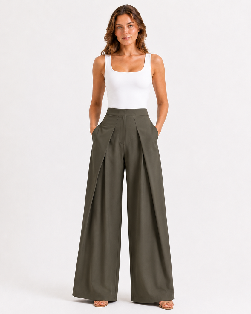 CELESTE PLEATED WIDE-LEG TROUSERS