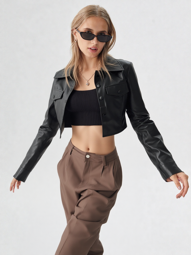 Kaia Cropped Leather Jacket