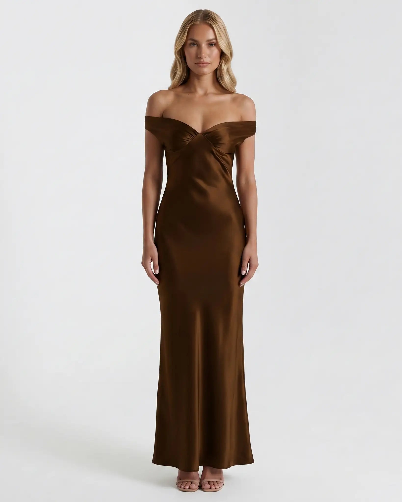 AURELIA OFF-SHOULDER GOWN Brown / S Millie Blue