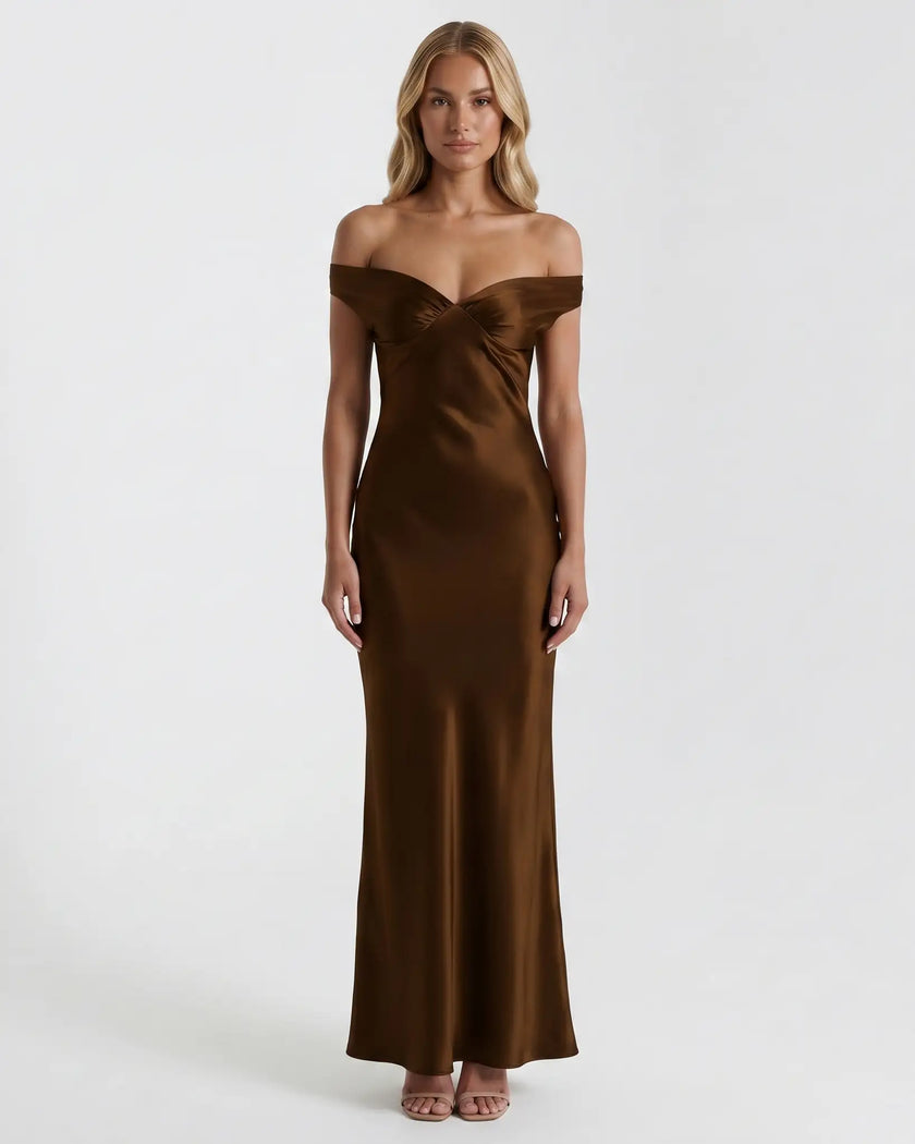 AURELIA OFF-SHOULDER GOWN Brown / S Millie Blue