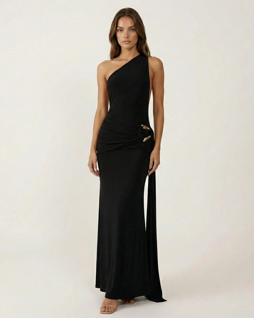 Althea One-Shoulder Maxi Dress Black Millie Blue
