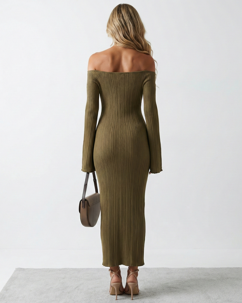 brown off the shoulder bodycon dress Brown Off Shoulder Mini Dress