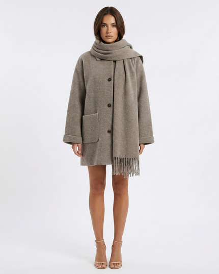 Aspen Scarf Coat Khaki Millie Blue