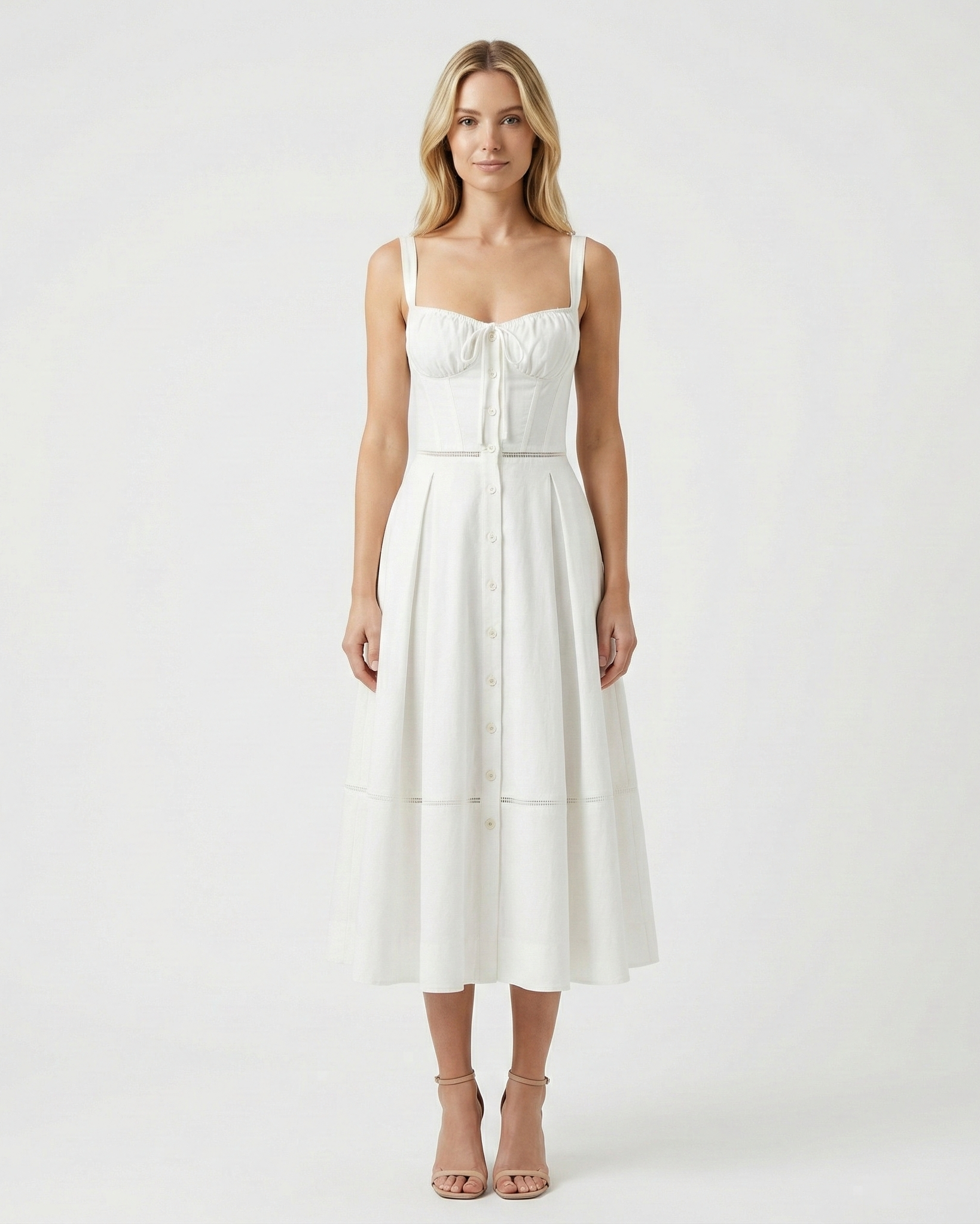 Aurora Corset Midi Dress White Millie Blue