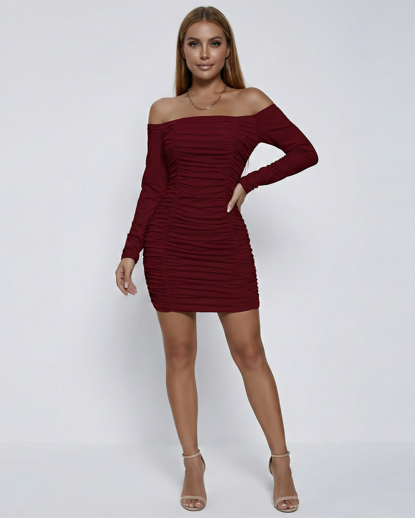 Bella Bodycon Mini Dress Burgundy Millie Blue