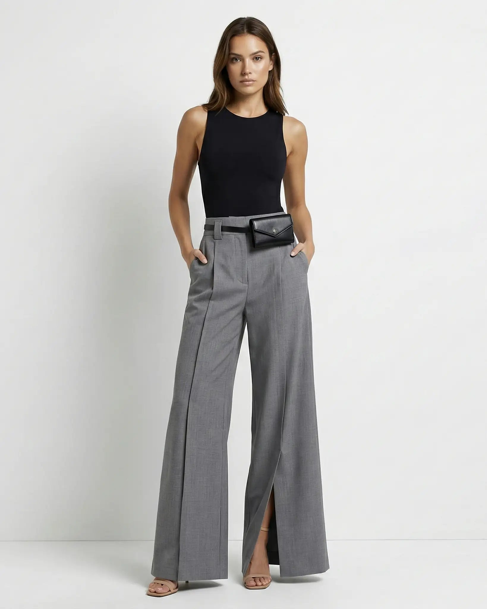 CLARA PLEATED TROUSERS Gray / S Millie Blue