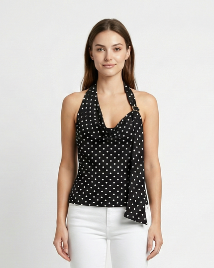 Colette Polka Dot Top Black Millie Blue