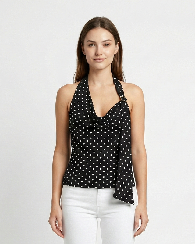 Colette Polka Dot Top Black Millie Blue