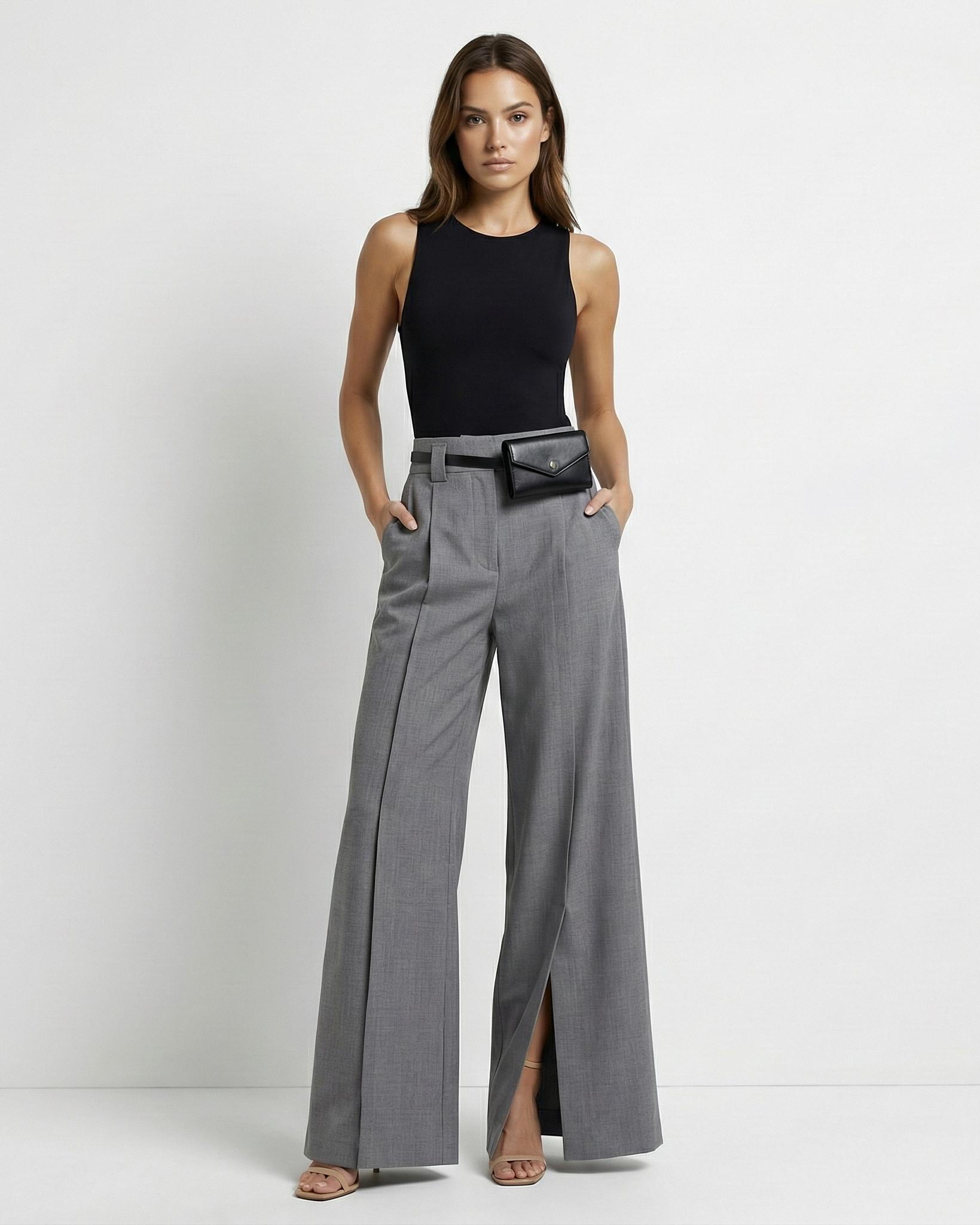 Clara Pleated Trousers Gray Millie Blue