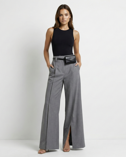 Clara Pleated Trousers Gray Millie Blue