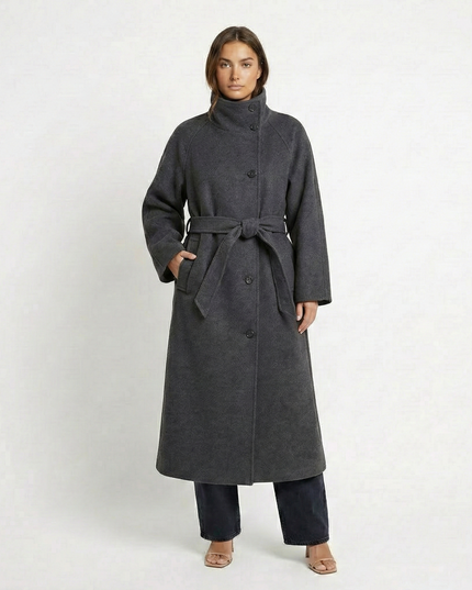 London Long Collar Coat Grey Millie Blue