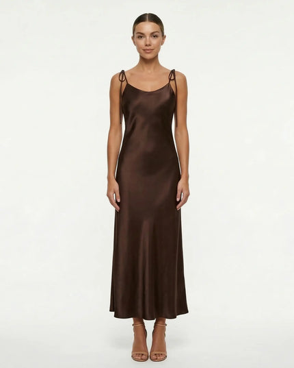 GIA SATIN SLIP DRESS Brown Millie Blue