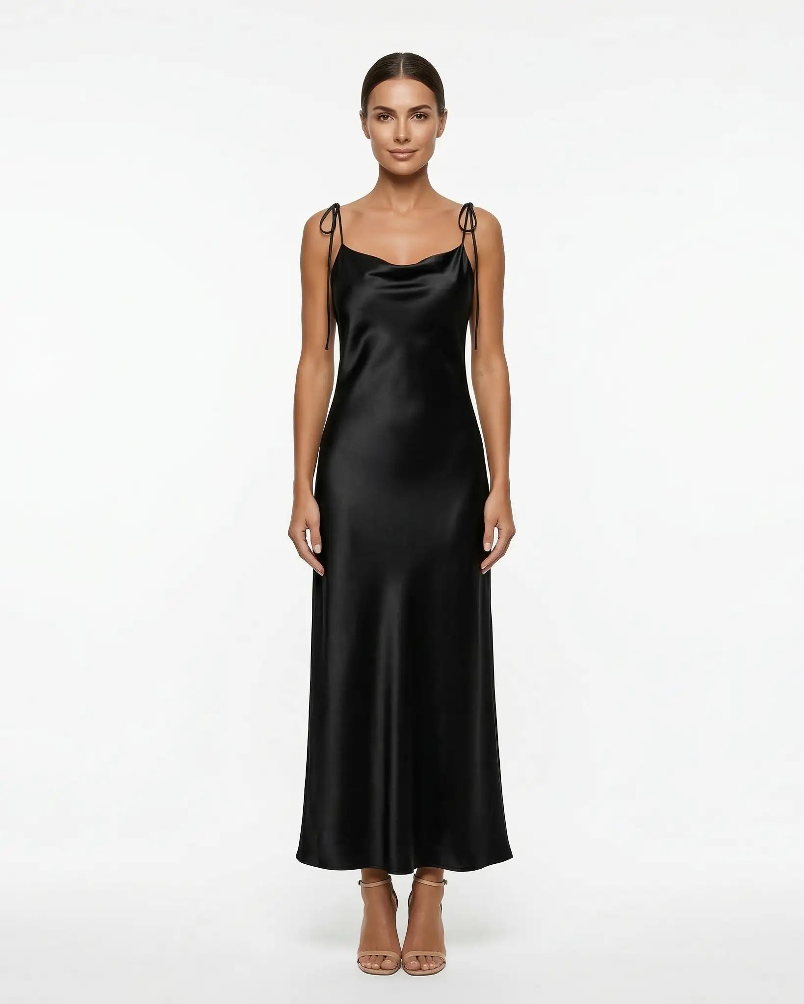 GIA SATIN SLIP DRESS Black Millie Blue