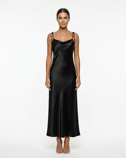 GIA SATIN SLIP DRESS Black Millie Blue