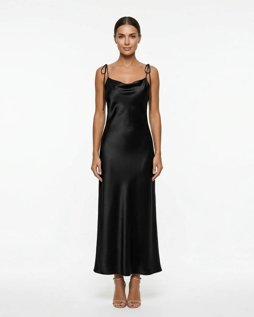 GIA SATIN SLIP DRESS Black Millie Blue