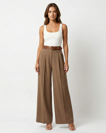 Isla Wide Leg Pants Brown Millie Blue