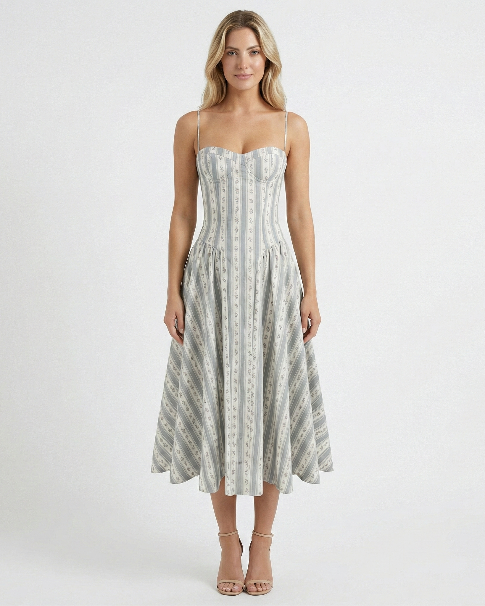 Isola Striped Midi Dress Green Millie Blue