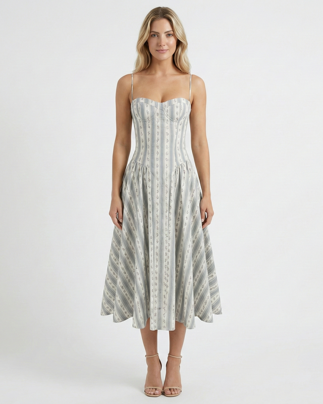 Isola Striped Midi Dress Green Millie Blue