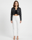 Kaia Cropped Leather Jacket Black Millie Blue