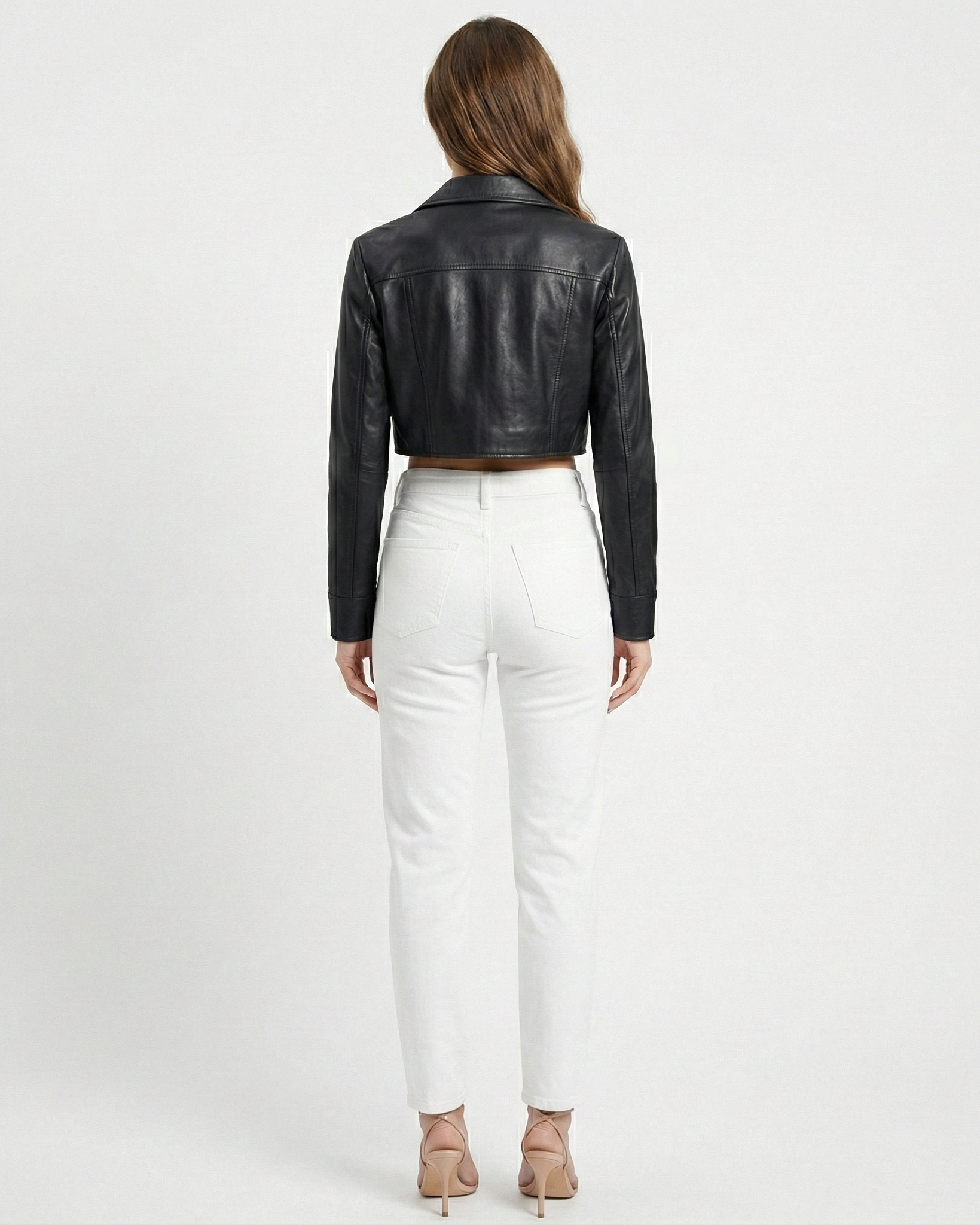 Kaia Cropped Leather Jacket Millie Blue