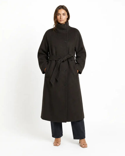 LONDON LONG COLLAR COAT Brown / S Millie Blue