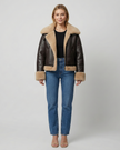 Leather Faux Fur Jacket Brown Millie Blue