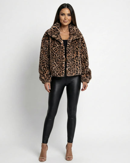Leopard Luxe Faux Fur Jacket Brown Millie Blue