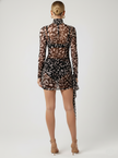 Leopard Turtleneck Mesh Mini Dress Millie Blue