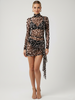 Leopard Turtleneck Mesh Mini Dress Brown Millie Blue