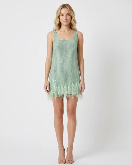 MARIBEL SEQUIN TASSLE MINI DRESS Mint Green / S Millie Blue