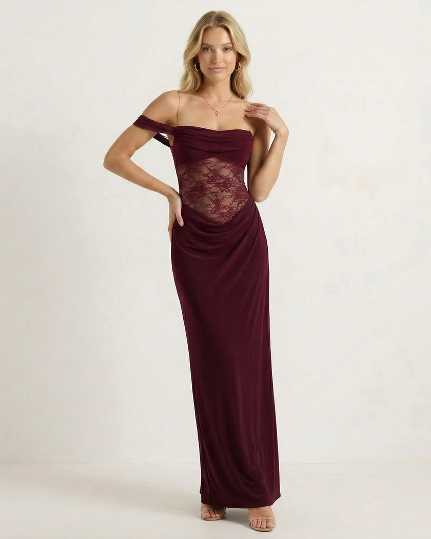 Maison Backless Floor-Length Dress Burgundy Millie Blue