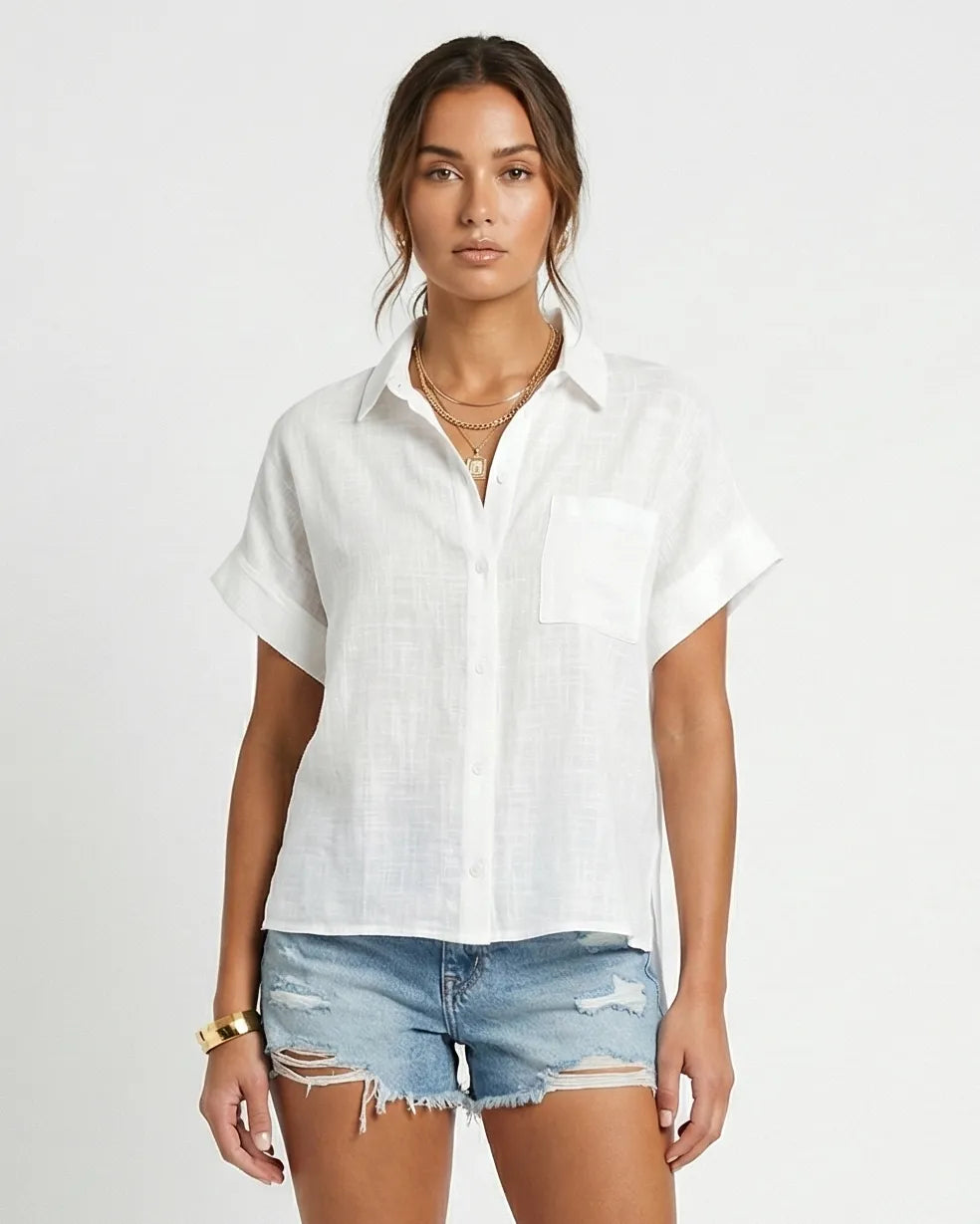 Marin Linen Shirt White Millie Blue