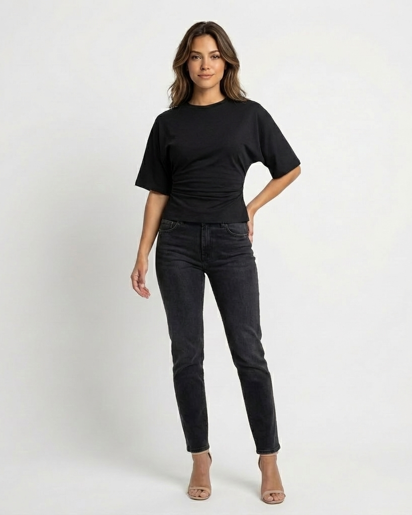 Mazi Short Sleeve Top Black Millie Blue