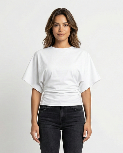 Mazi Short Sleeve Top White Millie Blue