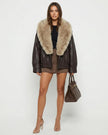 Milan Fur Leather Jacket Brown Millie Blue