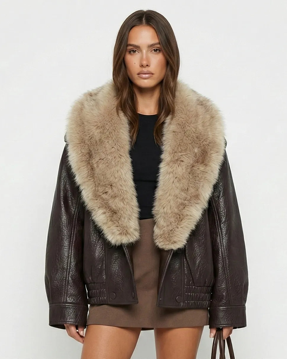 Milan Fur Leather Jacket Millie Blue