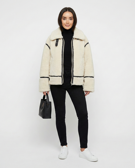 Odette Fur Zip Jacket Beige Millie Blue