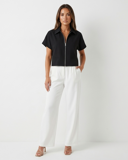 Reina Cropped Zipped Top Black Millie Blue