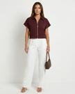 Reina Cropped Zipped Top Burgundy Millie Blue