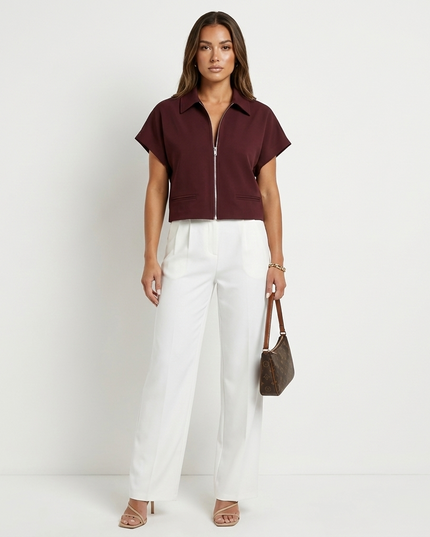 Reina Cropped Zipped Top Burgundy Millie Blue