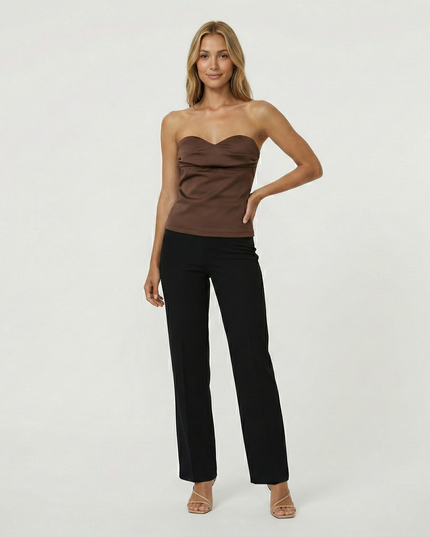 Rhea Strapless Top Brown Millie Blue