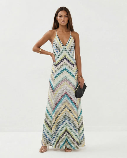 Serena Striped Knit Maxi Dress Blue Millie Blue