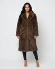 Sienna Long Faux Fur Coat Brown Millie Blue
