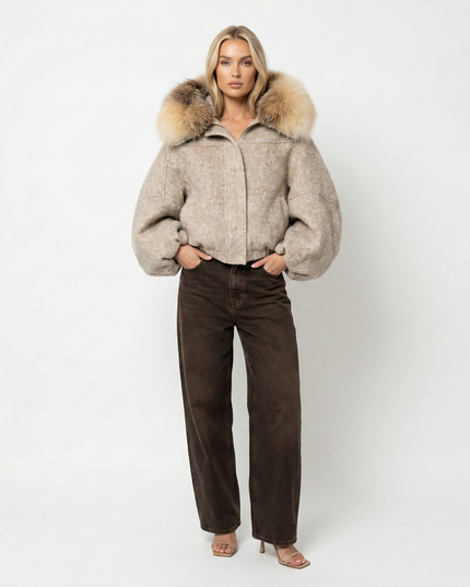 Sloane Oversized Padded Jacket Beige Millie Blue