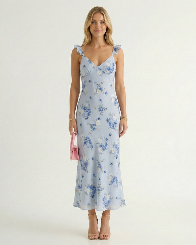 Summer Floral Dress Blue Millie Blue