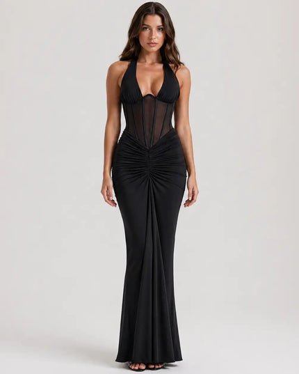 Sydney Halter Corset Maxi Dress Black / S Millie Blue
