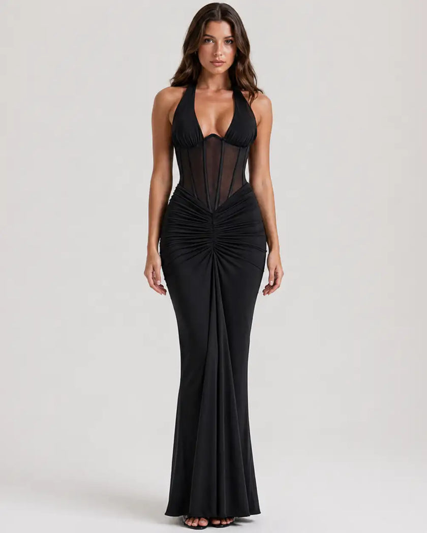 Sydney Halter Corset Maxi Dress Black / S Millie Blue