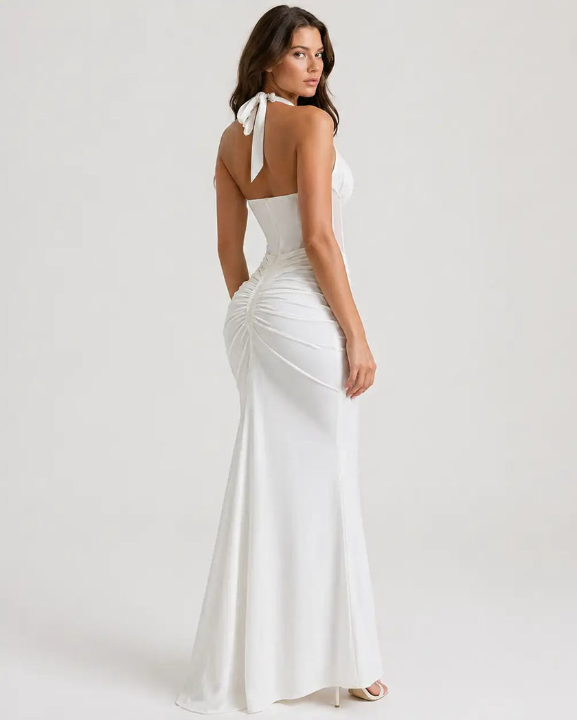 Sydney Halter Corset Maxi Dress  Millie Blue