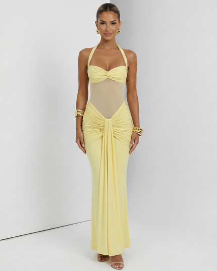 Zella Mesh Maxi Dress Yellow Millie Blue