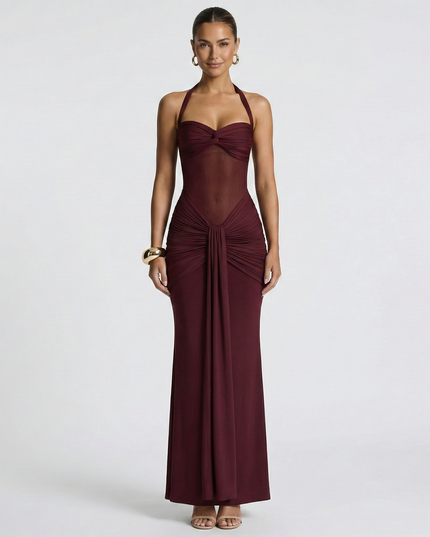 Zella Mesh Maxi Dress Burgundy Millie Blue